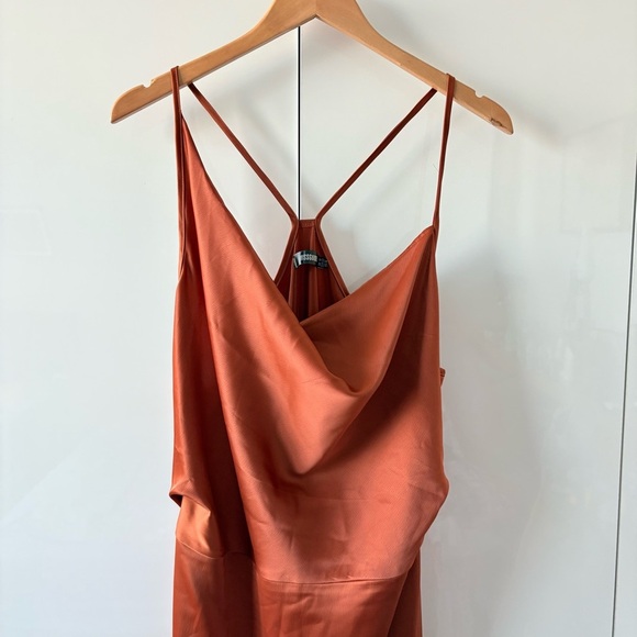 Missguided Orange Satin Midi Dress - Picture 6 of 14